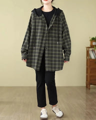 Jungkook Olive Plaid Hooded Shirt