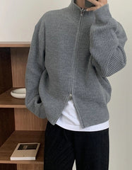 Sunghoon Ash Ribbed Zip-Up Cardigan