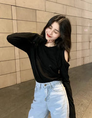 Hanni Noir Off-Shoulder Long Sleeve Tee