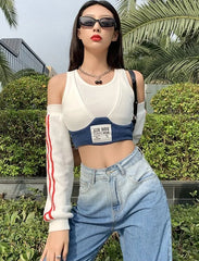 Jennie Bra Crop Top With Arm Warmer Sleeves