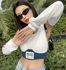 Jennie Bra Crop Top With Arm Warmer Sleeves
