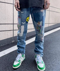 Jimin Patchwork Distressed Jeans