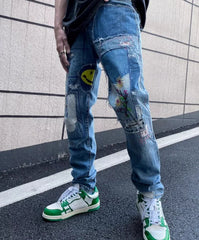 Jimin Patchwork Distressed Jeans