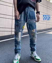 Jimin Patchwork Distressed Jeans