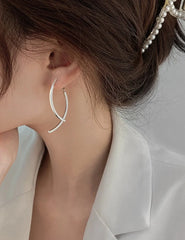 Jimin Silver Curved Stick Drop Earrings