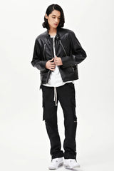 Jimin Noir Double-Zip Leather Jacket