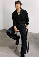 Jimin Noir Belted Overall Jumpsuit