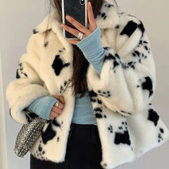 Jisoo Cow Print Fur Jacket