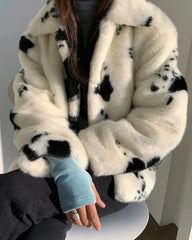 Jisoo Cow Print Fur Jacket