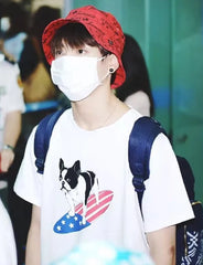 Jungkook Surfing Dog Print Tee