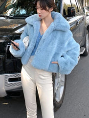 LeeKnow Blue Fur Jacket