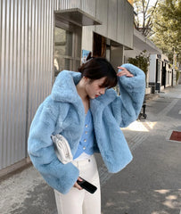 LeeKnow Blue Fur Jacket