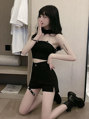 Lia Black Halter Chain Crop Top