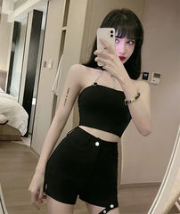 Lia Black Halter Chain Crop Top