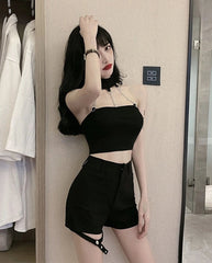 Lia Black Halter Chain Crop Top