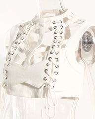 Lisa Lace-Up Hollow Crop Top