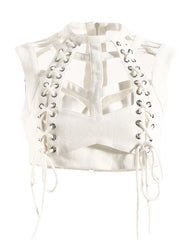 Lisa Lace-Up Hollow Crop Top