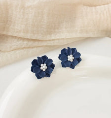Jimin Navy Flower Gem Earrings