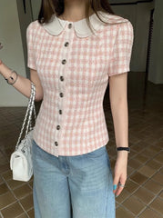 Jennie Checkered Tweed Top