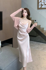 Karina Pink Cowl Satin Dress
