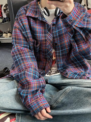Jin Red Blue Plaid Oversized Shirt