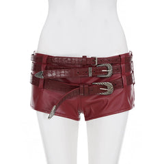 Jennie Triple Buckle Faux Leather Shorts