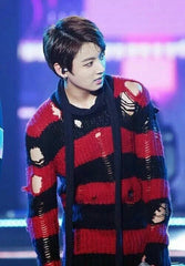 Jungkook Ripped Striped Sweater