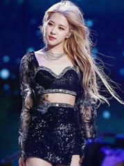 Rosé Sequin Bustier Skirt Set