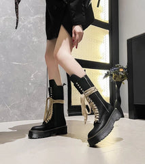 Rose Combat Lace-Up Boots