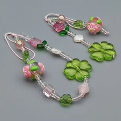 Green Bead Pink Flower Charm