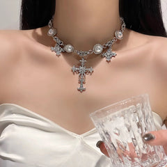 Yeji Silver Cross And Pearl Necklace