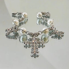 Yeji Silver Cross And Pearl Necklace