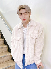 Sunghoon Sand Button-Up Fleece Jacket
