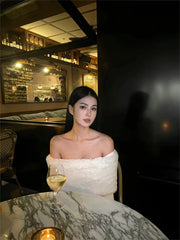 Kazuha White Fur Off-Shoulder Top