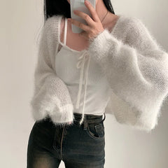 Winter Fuzzy Front-Tie Cropped Cardigan