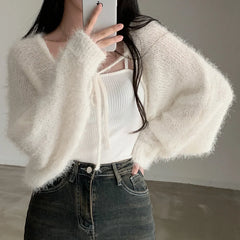 Winter Fuzzy Front-Tie Cropped Cardigan