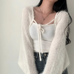 Winter Fuzzy Front-Tie Cropped Cardigan