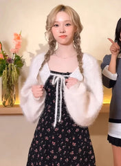 Winter Fuzzy Front-Tie Cropped Cardigan