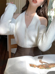 Karina White Halter Long Sleeves Top