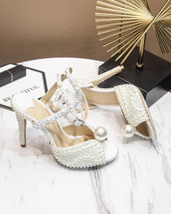 Lia White Pearl Embezzled Princess Heels