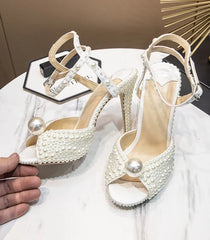 Lia White Pearl Embezzled Princess Heels