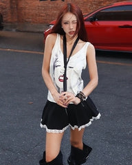 Rose Tie Accent Printed Tank Top