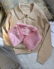 Wonyoung Brown Fur Collar Cardigan