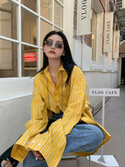 Sunghoon Lemon Striped Oversized Shirt