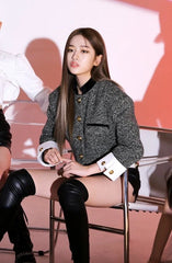 Yujin Black Round Neck Tweed Jacket