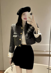 Yujin Black Round Neck Tweed Jacket