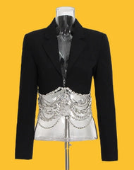 Yuna Black Crystal Chain Cropped Jacket