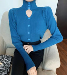 Yuna Black Cut-Out Puff Sleeve Top