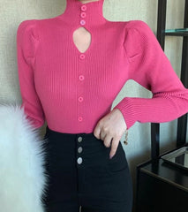 Yuna Black Cut-Out Puff Sleeve Top