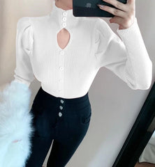 Yuna Black Cut-Out Puff Sleeve Top